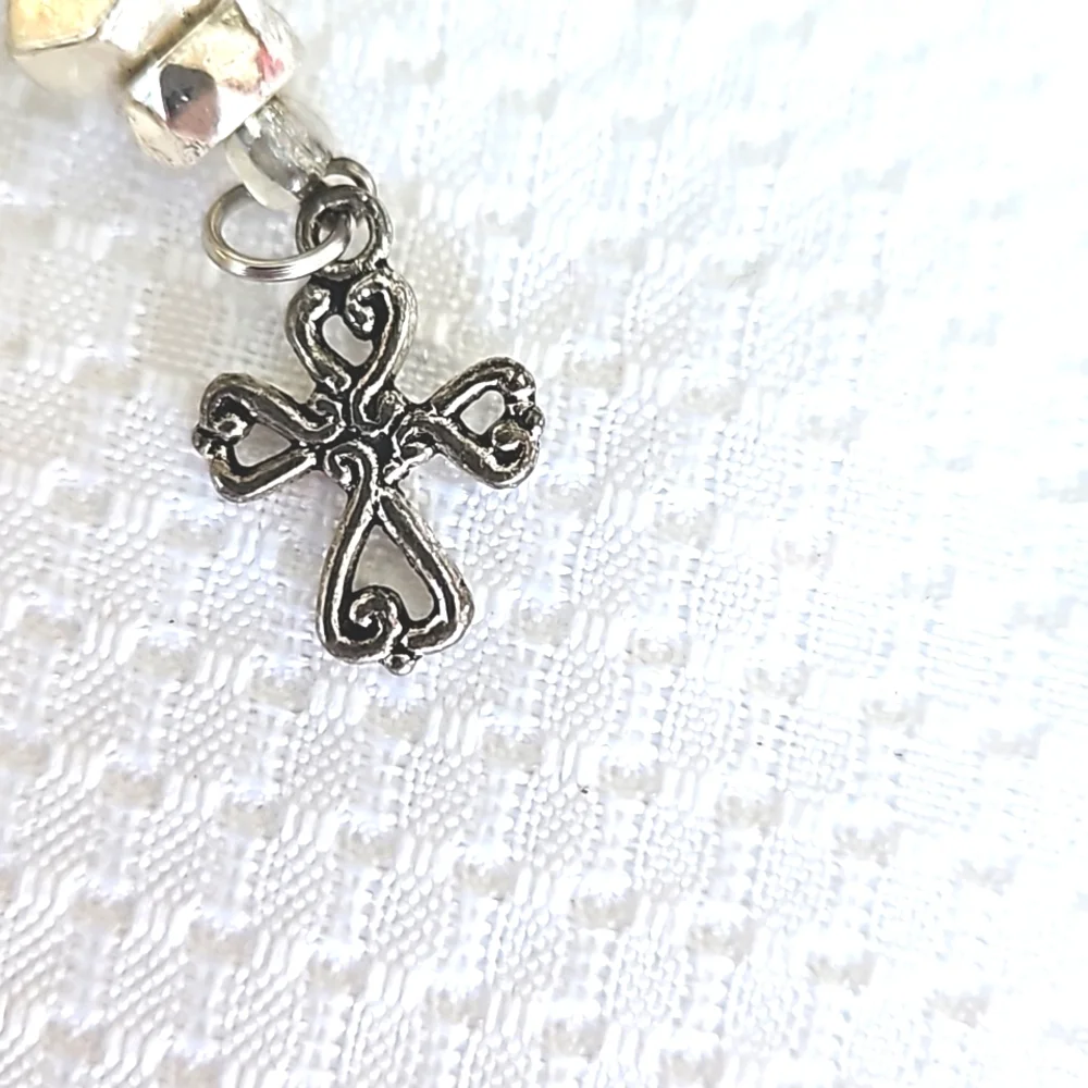 Faith And Love Silver Toned Cross And Heart Keychain Keyring Handmade